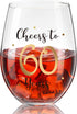 Gold Birthday Stemless Wine Glass - 17 oz Present for Men Women Party Wedding Anniversary Decorations (Cheers to 60