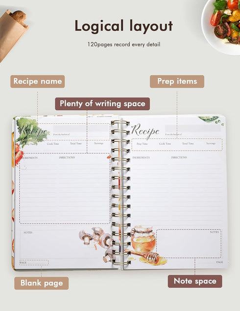 Recipe Book Waterproof Hardcover to Write in Your Recipes,Simplified Family Recipe Notebook for the Chef at Home, Recipe Journal Hold 120 Recipes(Orange) by molekaus