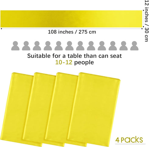 ANECO 4 Pack Satin Table Runner 12 x 108 Inch Long Bright Silk Smooth Fabric for Wedding Banquet Party Decoration,