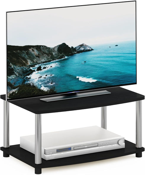 Furinno Turn-N-Tube No Tools 2-Tier Elevated TV Stand, Stainless Steel Tubes, Americano/Chrome,