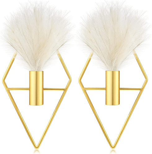 Peryiter 2 Pcs Small Boho Wall Decor, Hanging Planters with Artificial Pampas for Modern Home Display