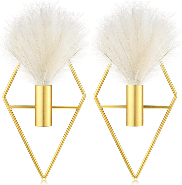 Peryiter 2 Pcs Small Boho Wall Decor, Hanging Planters with Artificial Pampas for Modern Home Display