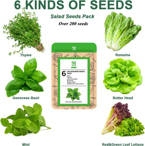 8 Gourmet Herb & Salad Seed Pod Kit, Pod (Include Seed Basil/Mint/Thyme/Romaine/Butter Head/Red&Green Leaf) Lettuce