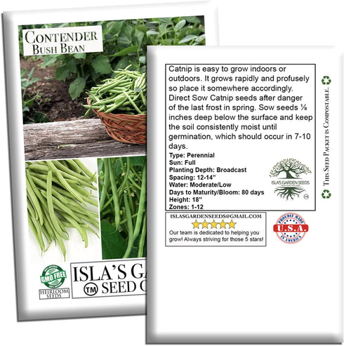 50 Summer Contender Bush Bean Seeds (Phaseolus vulgaris) Non-GMO Heirloom Seeds by Islas Garden Seeds, Early-Maturing