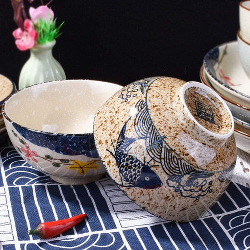 Japanese Retro Style Rice Bowl Set of 4 Porcelain Small Bowls for Cereal, Soup, Dessert, Snack