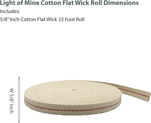 Light of Mine 5/8" Inch 33' Foot 100% Cotton Flat Wick for Paraffin Oil Lanterns and Oil Lamps