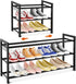 18.5"33", 3-Tier Closet, 12 Expandable Shoe Rack for Small Spaces, Adjustable Width Sturdy Metal Shoe Organizer