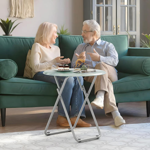 Fleecy day 17.5 17.5 26 Folding TV Trays, Round Tray Table, Small Foldable Table with Light Weight, Portable Dinner