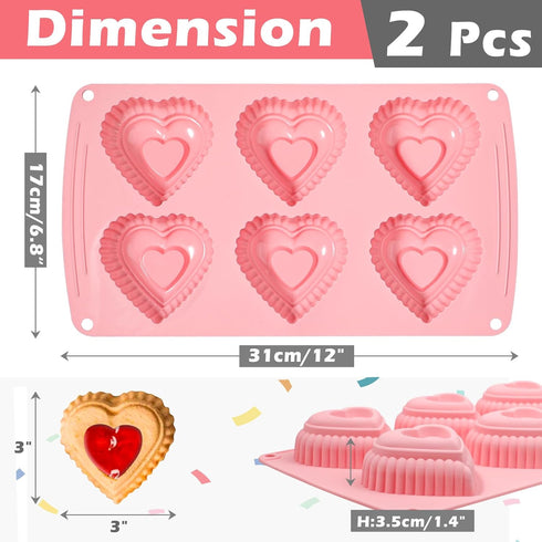 Webake Silicone Heart Cake Mold, 6-Cavity Mini Heart Shaped Cake Pans, Pack of 2
