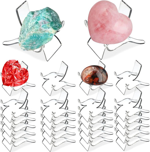 (24 PCS) Acrylic Rock Display Stands, Clear Easel Stands for Crystal, Geodes, Mineral, Agate, Small Collectibles