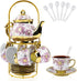 20 Pcs Porcelain Tea Set with Metal Holder, European Ceramic Tea Set