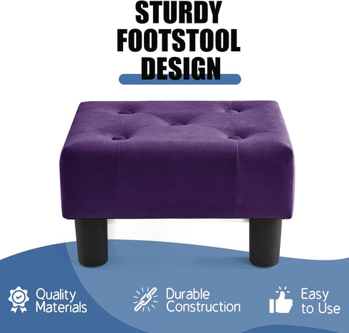BRIAN & DANY Small Foot Stool, Velvet Foot Stools with Legs, Stable Small Footstool for Living Room, Purple
