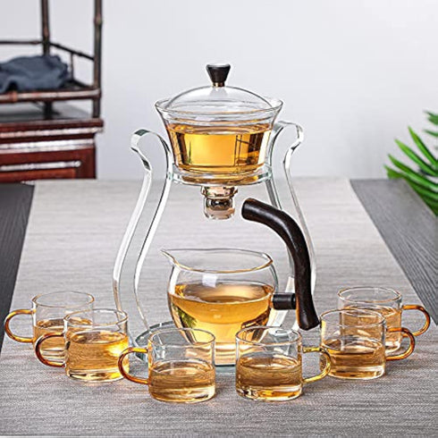 RORA Lazy Kungfu Glass Tea Set Semi Automatic Drip Rotating with Infuser