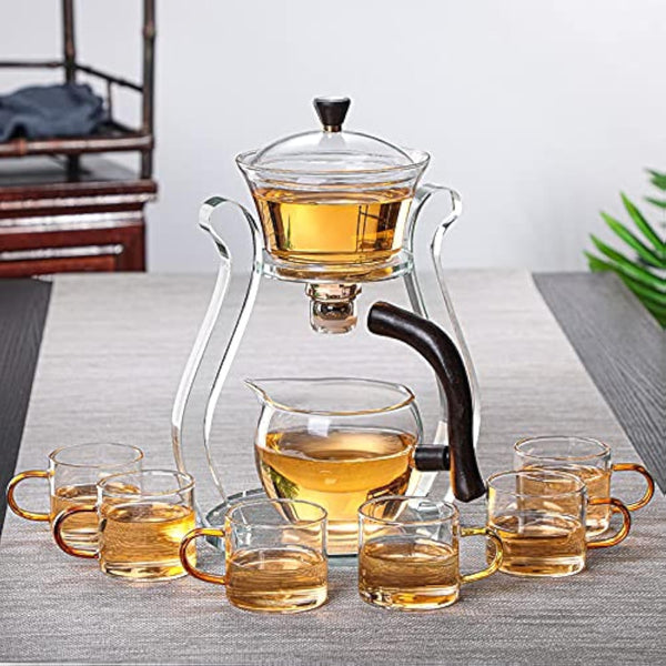 RORA Lazy Kungfu Glass Tea Set Semi Automatic Drip Rotating with Infuser
