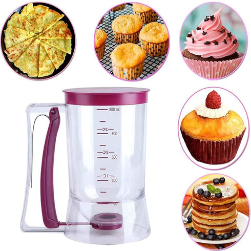 4 Cup Pancake Cupcake Batter Dispenser - 900mL with Measuring Label, Squeeze Handle, Silicone Brush for Baked Goods