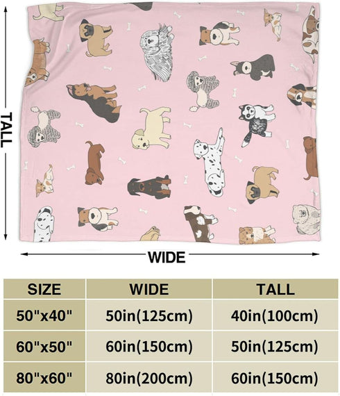 Perinsto 50" 40" Cute Dogs Pink Throw Blanket Ultra Soft Warm All Season Puppy Animals Decorative Fleece Blankets