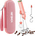 Milk Frother Handheld with 3 Stainless Steel Whisks, Rechargeable Electric Drink Mixer with Stand & Travel Case for