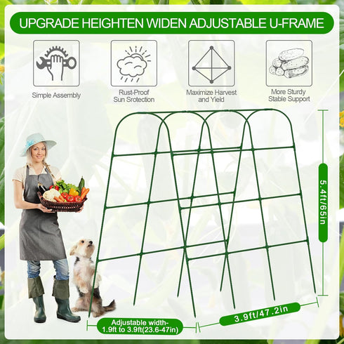 (Green,65"x49.2"x23.6") Extra Large Cucumber Trellis for Raised Bed, U-Shape Garden Trellis for Climbing Plants