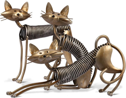 Tooarts Metal Sculpture Iron Art Cat Spring Handicraft for Home Decoration