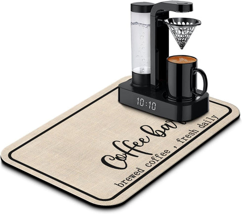 Coffee Bar Mat Rubber Dish Drying Mat, 19.5x12in Kitchen Counter Mat for Home Bar Accessories
