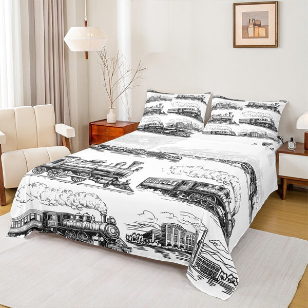 Manfei Retro Steam Locomotive Twin Size Bedding Set - 3pcs with Deep