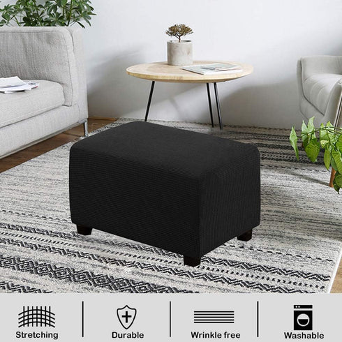 VIENLOVE Rectangle Ottoman Slipcover Polyester Blend Footstool Protector Covers Stretch with Elastic Bottom Feature