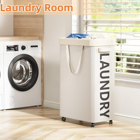 Optish 90L Laundry Basket with Wheels, Rolling Laundry Hamper with Wheels, Large Clothes Hamper on Wheel with Removable