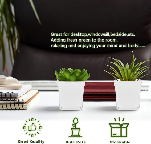 24Pcs 3" Anyumocz Square Plastic Plant Pots,White Nursery Pots with Saucers,Seedling Nursery Transplanting Planter