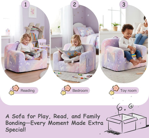 Tiita Kids Sofa, Childrens Couch with Carry Handle, Portable Toddler Foam Sofa Couch, Glow in the Dark Nursery Kids