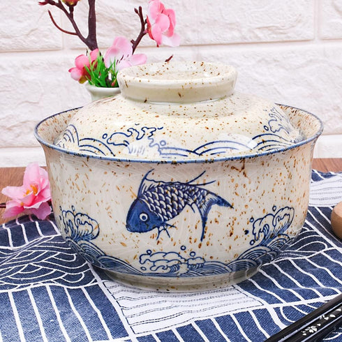Ramen Bowl with Lid, Japanese Style 25.4 OZ Big Ceramic Bowl for Soup, Rice Noodle, and Porridge, Microwave Safe