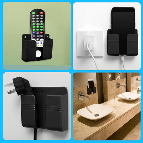 8 Pieces Wall Mount Phone Holder Adhesive, Remote Control Storage Box, Non-Slip Media Organizer for Bedroom and Kitchen