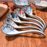 Large Hand-Painted Japanese and Korean Ceramic Soup Spoon Set of 5, Long Handle Rice Spoons
