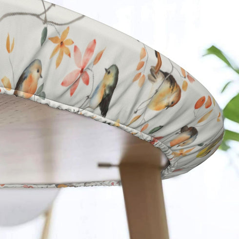 Yookeer Elastic Round Fitted Tablecloth, Bird Design, Stretchable Polyester Fabric for 40"-44" Table Cover