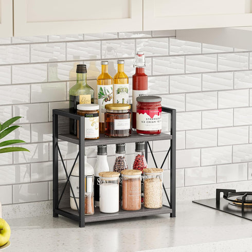 Giikin 2 Tier Countertop Shelf Organizer - Grey Desktop Coffee Organizer, Spice Rack for Kitchen