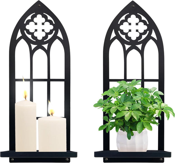 Natrlart Gothic Wall Sconces Set of Two Candle Holder, Black Metal Gothic Wall