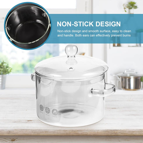 Vaguelly Glass Pot, Clear Glass Cooking Pot Saucepan with Lid, 1500mL Simmer Pot Stew Pot Microwave Stove and Dishwasher Safe Double-Handle Cookware for Milk Pasta Noodles Soup, White by Vaguelly