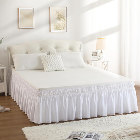 RIMELA White Bed Skirt Queen Size 15 Inch Drop, Elastic Bed Skirting for Bed Base and Frame, Lightweight Adjustable