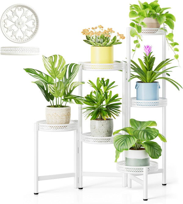 NQW 6 Tier Metal Plant Stand, 6 Potted Multiple Flower Pot Holder Shelf,