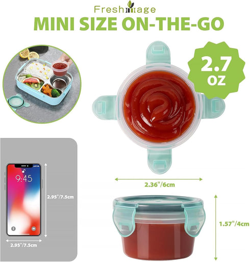 Freshmage Salad Dressing Container to Go, 6 Pack 2.7 oz Small Leakproof Condiment Containers