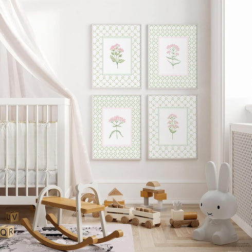 Pennclys 8x10x4 Inch Nursery Girl Floral Wall Art Wildflower Baby Room Canvas Wall Decor Pink Green Flower Prints