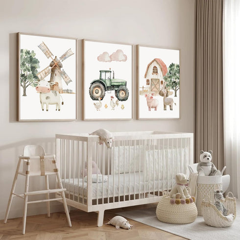 Pouydmi 12x16 Inch 3Pcs Nursery Farm Animal Wall Art Decor Baby Animal Canvas Prints Nursery Kids Farmhouse Poster Farm