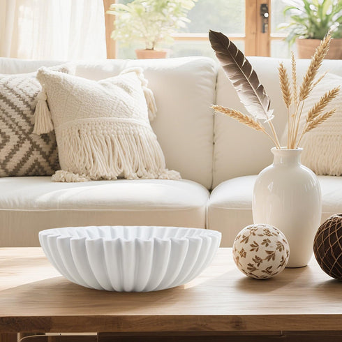 Plukers Large Modern Decorative Ruffle Bowl for Home Decor Fruit Bowl Organic Catch All Key Kitchen Entryway Shelf