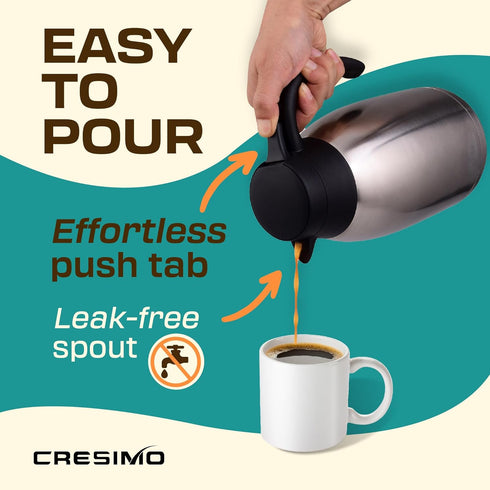 Thermal Coffee Carafe 68oz / 2L, Insulated Stainless Steel Dispenser for Hot Beverages, Ideal for Parties