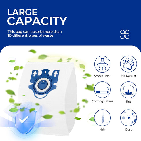 Vacuum cleaner Bags Fit for Miele Classic C1 Complete C1 C2 C3 S227 S240 S270 S400 S2 S5 S8 Series, Includes 9 Packs 3D Efficiency Airclean Bags with 3 Motor Protection Filters and 3 AirClean Filters