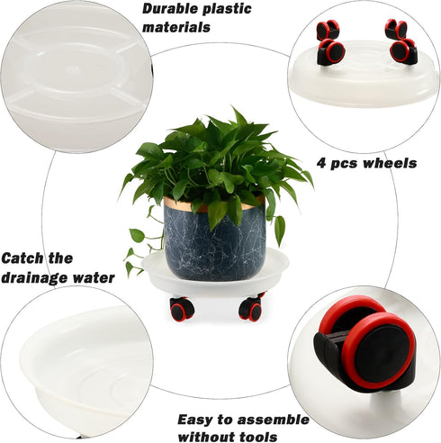 6 Packs 11.8 inches Large Plant Caddy Plant Saucers on Wheels Rolling Plant Stands Heavy-Duty Plant Dolly Plastic