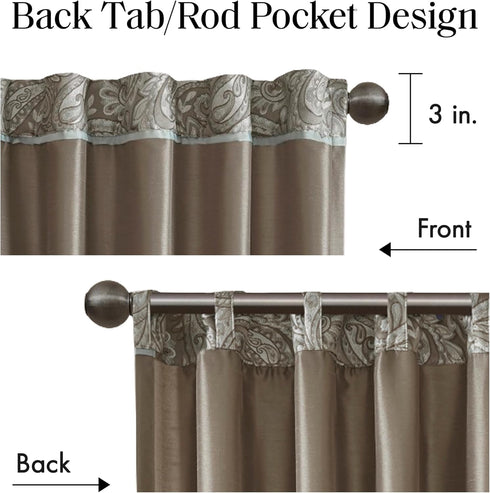 Madison Park Aubrey 2 Panel Curtain - Faux Silk Paisley Jacquard, 50x84, Taupe, Room Darkening