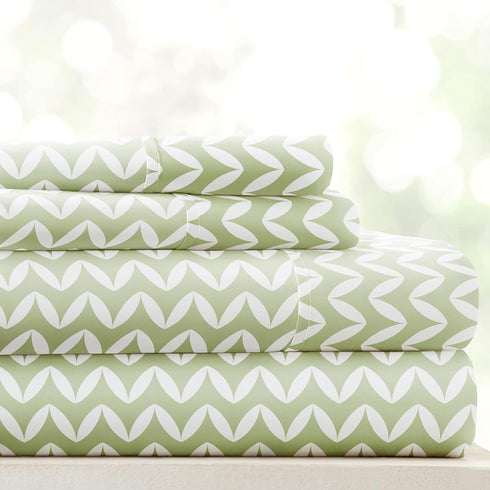 Linen Market Double-Brushed Microfiber Queen Sheet Set - 4 Piece, Oeko-TEX Certified, Puffed Chevron Sage