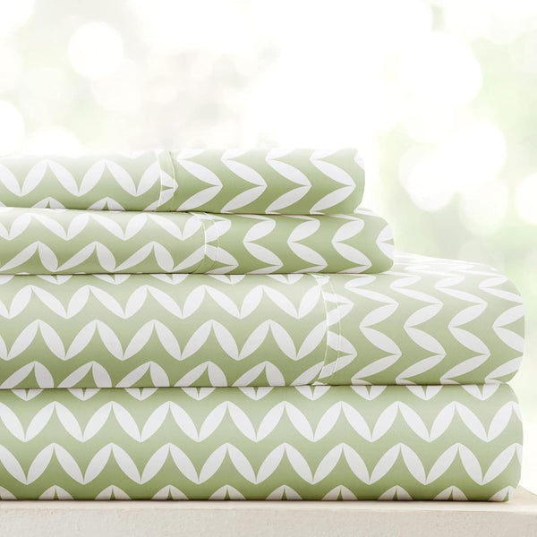 Linen Market Double-Brushed Microfiber Queen Sheet Set - 4 Piece, Oeko-TEX Certified, Puffed Chevron Sage