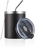 MEWAY 12 oz Lowball Tumbler, Stainless Steel Double Wall Vacuum Insulated Mug with Straw and Lid, Black