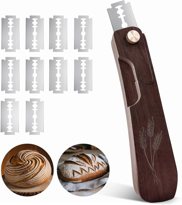 Drcomtruing Wooden Bread Lame Dough Scoring Tool, Handcrafted Bread Scoring Tool for Sourdough